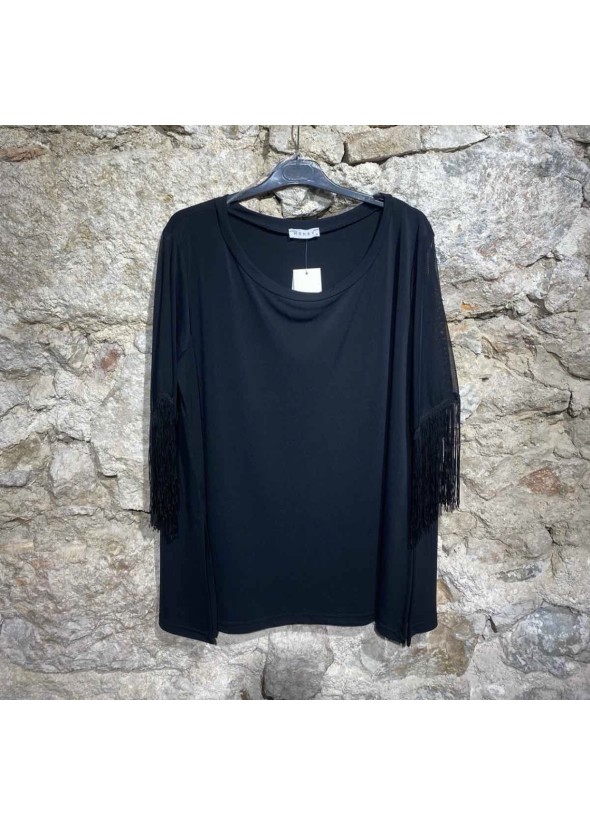 Μπλούζα με διαφάνεια και κρόσια